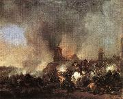 WOUWERMAN, Philips Cavalry Battle in front of a Burning Mill tfur oil on canvas